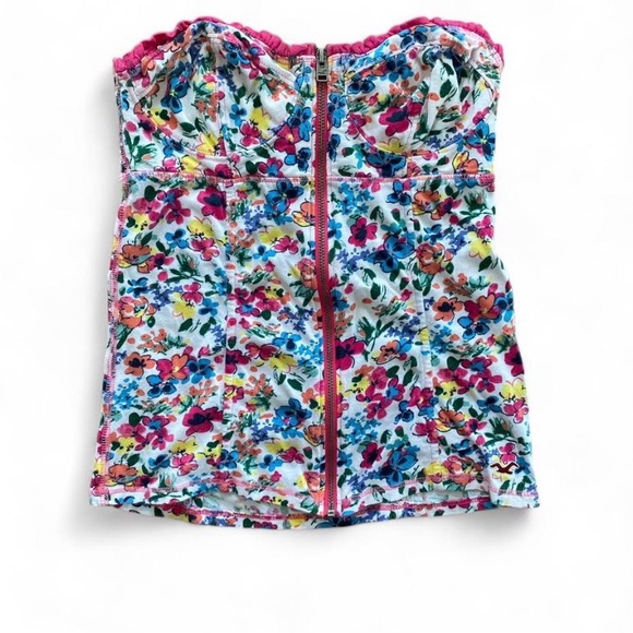 Tops - Hollister Floral Zip Up Bustier Tube Top - Pink and Yellow - Size xs